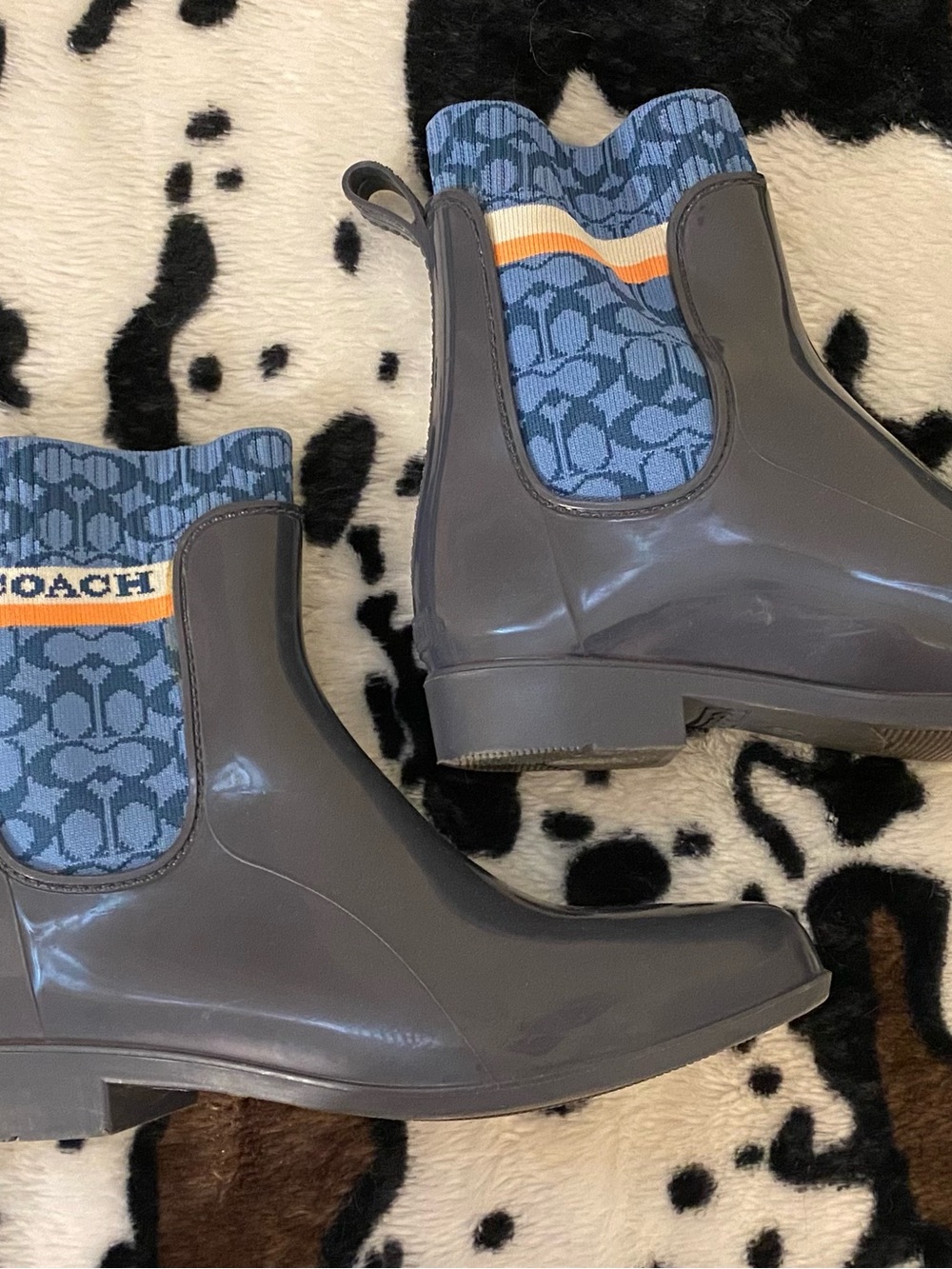 Coach Blue Logo Chelsea Rain Boots with Blue Rubber